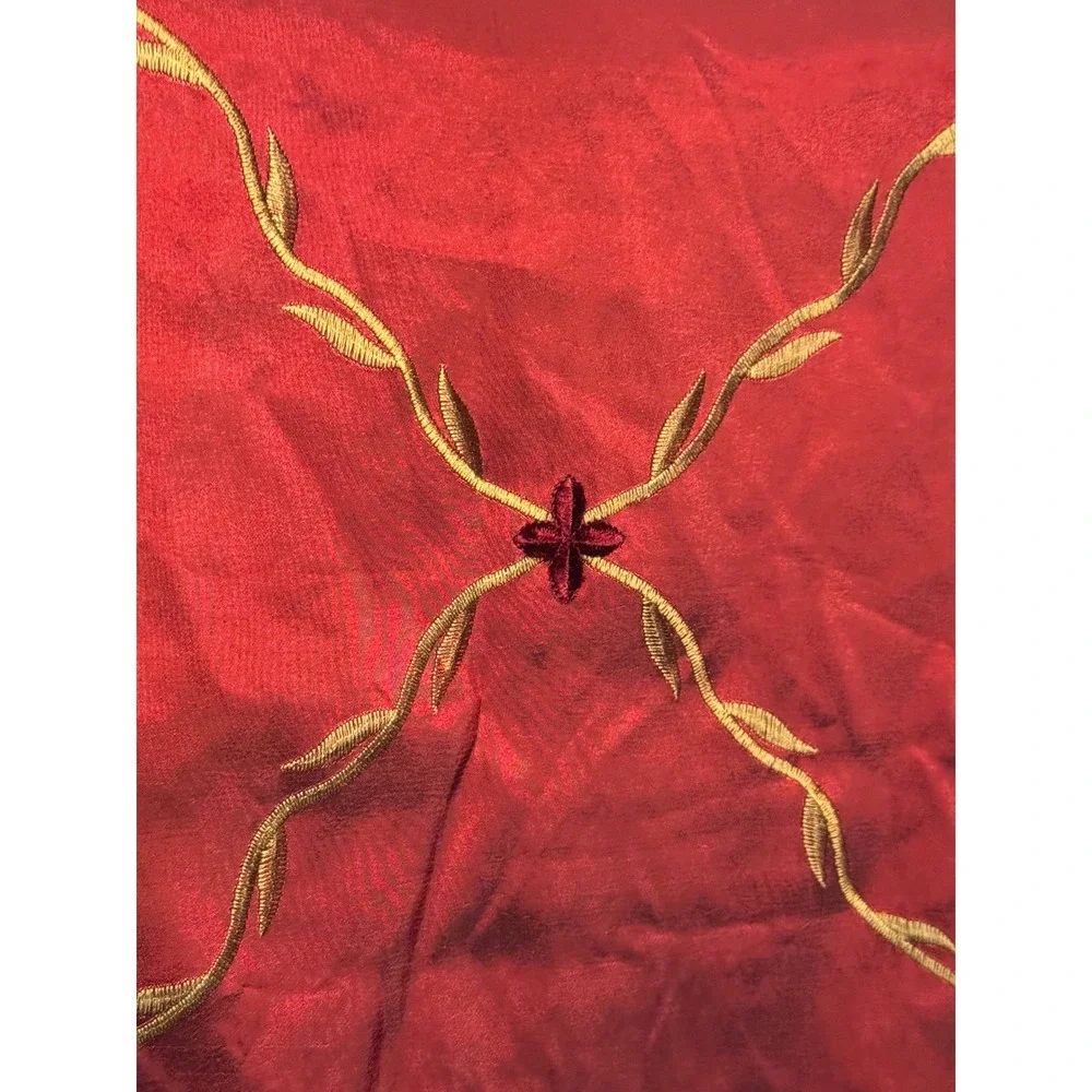 Vintage Classic Home Window Valance Curtains Panels Red Embroidered Fringe Trim